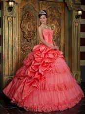 Embroidery Layers Skirt Quinceanera Ball Gown In Watermelon