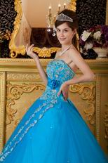 Appliqued Dentate Bottom Embroidery Azure Quinceanera Dress