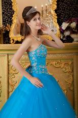 Appliqued Dentate Bottom Embroidery Azure Quinceanera Dress