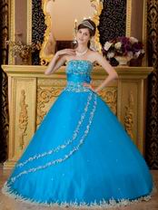 Appliqued Dentate Bottom Embroidery Azure Quinceanera Dress