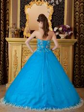 Appliqued Dentate Bottom Embroidery Azure Quinceanera Dress