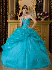 Sweetheart Neckline Teal Blue Floor Length Quinceanera Gown