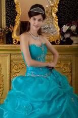 Sweetheart Neckline Teal Blue Floor Length Quinceanera Gown