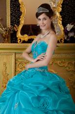 Sweetheart Neckline Teal Blue Floor Length Quinceanera Gown