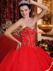 Red Sweetheart Quinceanera Dress Layers Skirt With Gold Bordure