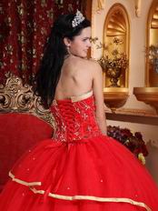 Red Sweetheart Quinceanera Dress Layers Skirt With Gold Bordure