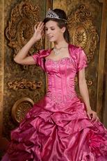 Printed Stripe Fabric Fuchsia Quinceanera Ball Gown With Jacket