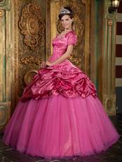 Printed Stripe Fabric Fuchsia Quinceanera Ball Gown With Jacket