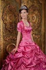 Printed Stripe Fabric Fuchsia Quinceanera Ball Gown With Jacket