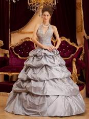 Appliqued Layers Skirt Gray Taffeta Quinceanera Gown On Sale