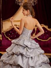 Appliqued Layers Skirt Gray Taffeta Quinceanera Gown On Sale