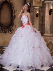 Ruffed White Organza Skirt Quinceanera Dress With Embroidery