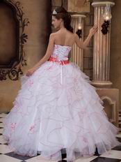 Ruffed White Organza Skirt Quinceanera Dress With Embroidery