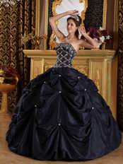 Black Picks-up Design Appliqued Puffy Quinceanera Dress