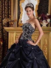 Black Picks-up Design Appliqued Puffy Quinceanera Dress