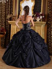 Black Picks-up Design Appliqued Puffy Quinceanera Dress