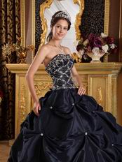 Black Picks-up Design Appliqued Puffy Quinceanera Dress