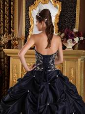 Black Picks-up Design Appliqued Puffy Quinceanera Dress