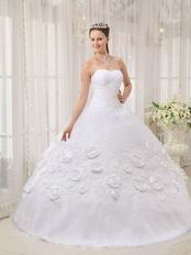 Rolled Flowers Decorate White Skirt Quinceanera Dress Sweetheart