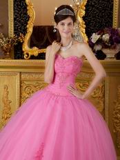 Best Deals Pink Quinceanera Gown With Embroidered Skirt Bottom