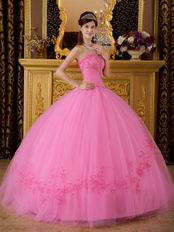 Best Deals Pink Quinceanera Gown With Embroidered Skirt Bottom