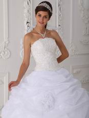 Strapless Lace Appliqued White Organza Quinceanera Dress