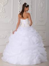 Strapless Lace Appliqued White Organza Quinceanera Dress