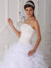 Strapless Lace Appliqued White Organza Quinceanera Dress