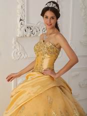 Gold Princess Women Quinceanera Dress With Appliqued Edge Of Skirt