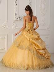 Gold Princess Women Quinceanera Dress With Appliqued Edge Of Skirt