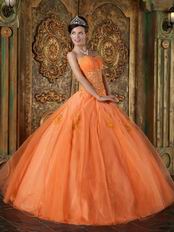 Ruched Sweetheart Applique Orange Organza Best Quinceanera Dress