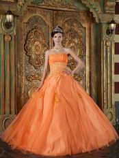 Ruched Sweetheart Applique Orange Organza Best Quinceanera Dress