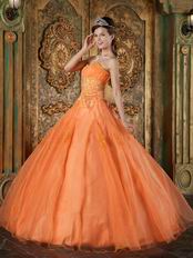 Ruched Sweetheart Applique Orange Organza Best Quinceanera Dress