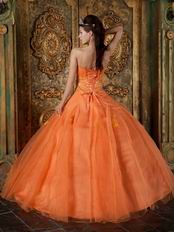 Ruched Sweetheart Applique Orange Organza Best Quinceanera Dress