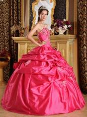 Embroidered Pick-ups Deep Rose Pink Quinceanera Gown Cheap