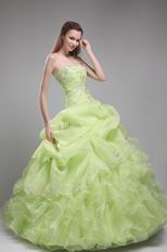 Cheap Spring Green Quinceanera Ruffled Floor Length Dress