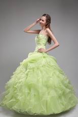 Cheap Spring Green Quinceanera Ruffled Floor Length Dress