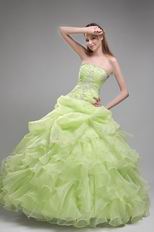 Cheap Spring Green Quinceanera Ruffled Floor Length Dress