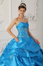 Hot Sell Sweetheart Teal Blue Puffy Ball Gown To Quinceanera