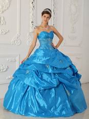 Hot Sell Sweetheart Teal Blue Puffy Ball Gown To Quinceanera