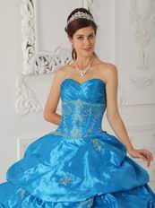 Hot Sell Sweetheart Teal Blue Puffy Ball Gown To Quinceanera