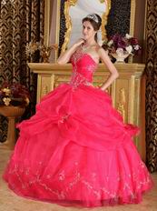 Strapless Ball Gown Embroidery Deep Pink Quinceanera Gown