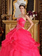 Strapless Ball Gown Embroidery Deep Pink Quinceanera Gown