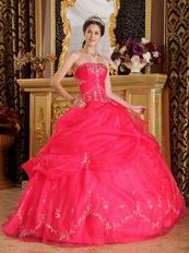 Strapless Ball Gown Embroidery Deep Pink Quinceanera Gown