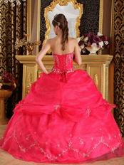 Strapless Ball Gown Embroidery Deep Pink Quinceanera Gown