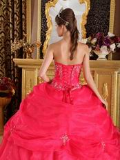 Strapless Ball Gown Embroidery Deep Pink Quinceanera Gown