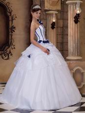 White Dress With Blue Flowers Single Shoulder Quinceanera Dress