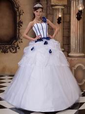White Dress With Blue Flowers Single Shoulder Quinceanera Dress