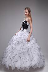 White Orangza Skirt Winter La Quinceanera Dress With Black Details