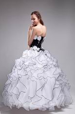 White Orangza Skirt Winter La Quinceanera Dress With Black Details